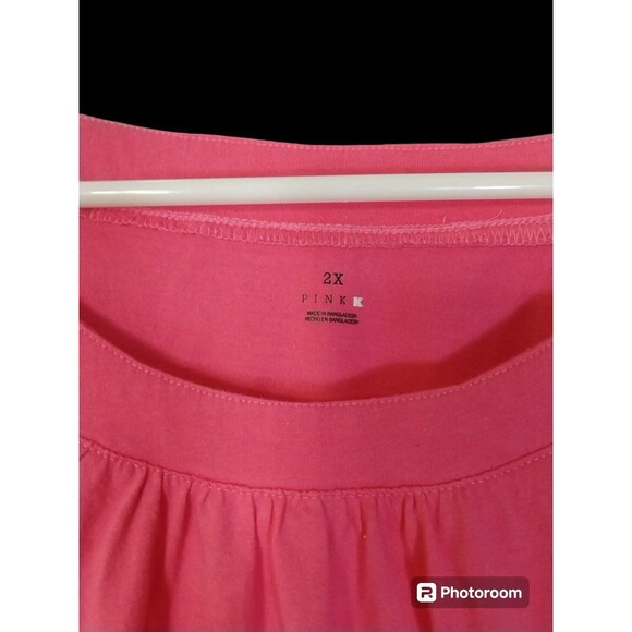 PINK Top Women's 2X Short Flutter Sleeve Boat Neck Crochet Knit Pink - Picture 4 of 8